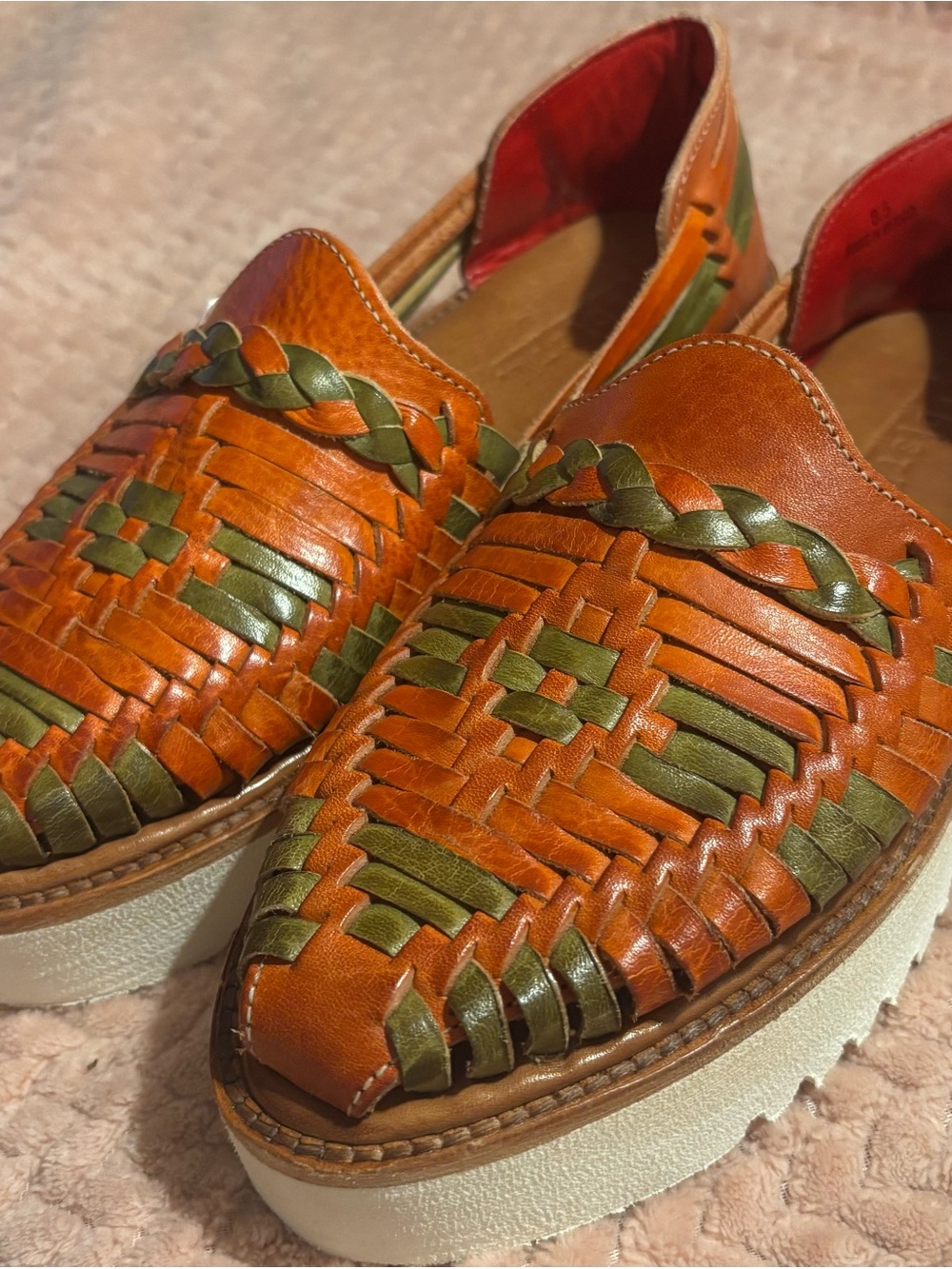NWOT Bed Stu LeatherWomen's Lizzie Huarache Platform rustic tan and green 8.5 - Picture 2 of 10